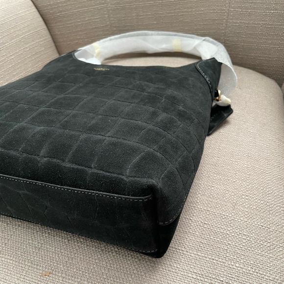 Coach Brooklyn Shoulder Bag 28 Black suede Crocodile-Embossed new - Picture 11 of 16